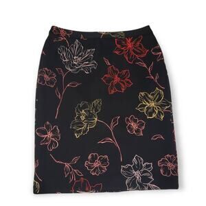 Tahari Black Sketch Floral Print Pencil Skirt - Brand New w. Tags - Size 10